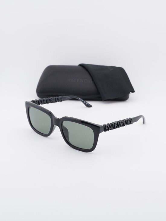 Balenciaga BB0108S 001 Rectangle Sunglasses - Black / Green main image 6